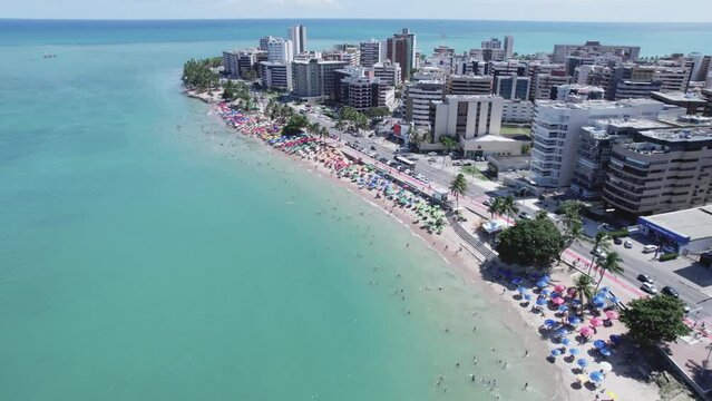 Aerial view of beaches in Maceio, Alagoas, Northeast region of Brazil. 4K.