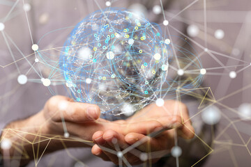 Global network. Blockchain. 3D illustration. Neural networks and artificial intelligence. Abstract