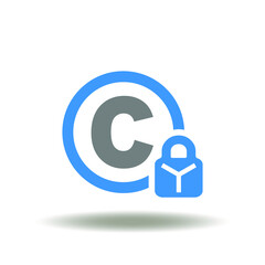 Vector illustration of с letter with closed lock. Icon of patent copyright. Symbol of intellectual property.