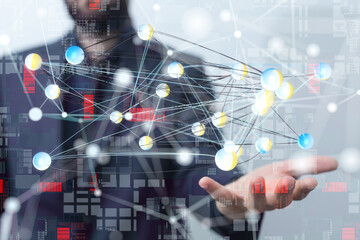 Digital cyberspace with particles and Digital data network connections concept.