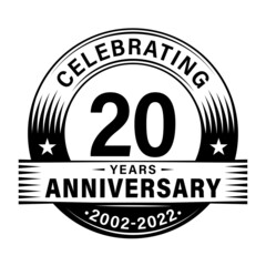 20 years anniversary celebration design template. 20th logo vector illustrations.