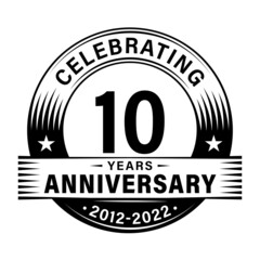 10 years anniversary celebration design template. 10th logo vector illustrations.