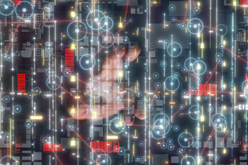 Neural network 3D illustration. Big data and cybersecurity