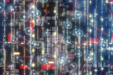 Obraz premium Neural network 3D illustration. Big data and cybersecurity