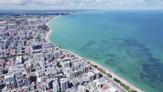 Aerial view of beaches in Maceio, Alagoas, Northeast region of Brazil. 4K.