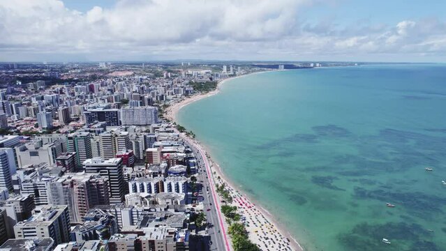 Aerial view of beaches in Maceio, Alagoas, Northeast region of Brazil. 4K.