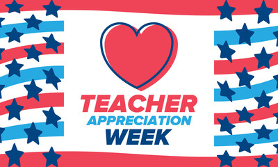 Teacher Appreciation Week in United States. Celebrated annual in May. In honour of teachers who hard work and teach our children. School and education. Student learning concept. Vector illustration