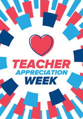 Fototapeta premium Teacher Appreciation Week in United States. Celebrated annual in May. In honour of teachers who hard work and teach our children. School and education. Student learning concept. Vector illustration