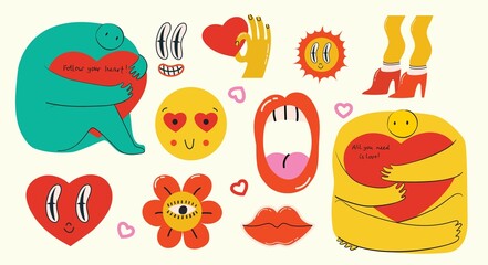 Vector poster of person holding the heart. Valentine's day poster, valentine with abstract, geometric background.