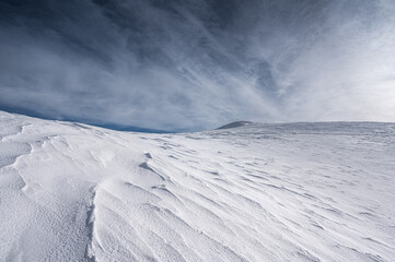 Monte Nerone snow capped in the Marche region in the Province of Pesaro Urbino Italy