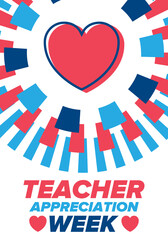 Teacher Appreciation Week in United States. Celebrated annual in May. In honour of teachers who hard work and teach our children. School and education. Student learning concept. Vector illustration