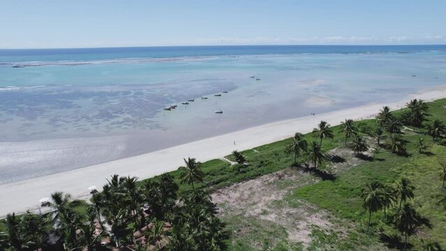 Aerial view of beach Sao Miguel dos Milagres, Alagoas, Brazil. 4K.