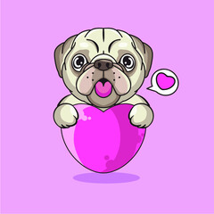 french bulldog huge love  for valentine day vector ilustration