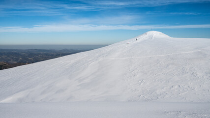 Monte Nerone snow capped in the Marche region in the Province of Pesaro Urbino Italy