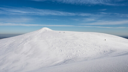 Monte Nerone snow capped in the Marche region in the Province of Pesaro Urbino Italy