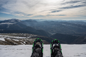 Monte Nerone snow capped in the Marche region in the Province of Pesaro Urbino Italy