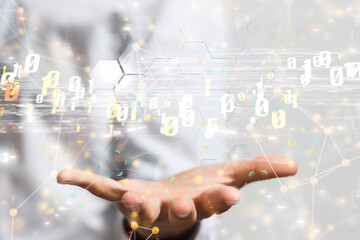 abstract lines with dots over dark background.