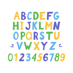 english alphabet kids hand drawn. vector. letters, written, font, numbers.