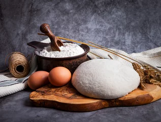 Keuken spatwand met foto Raw dough for cooking Pie. Concept home baking or making dough. © kaprizka