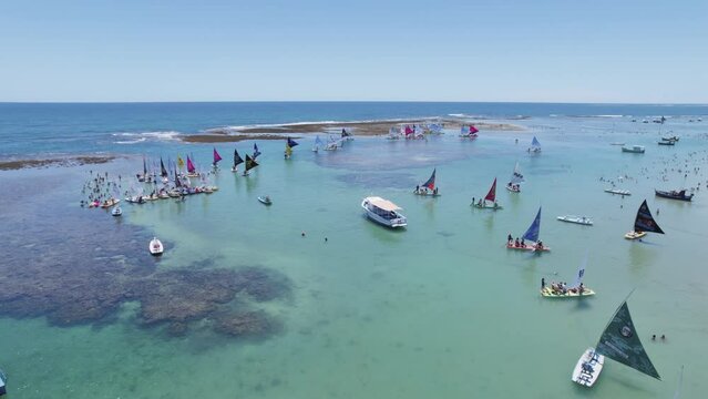 Aerial view of Porto de Galinhas beaches, Pernambuco, Brazil. Natural pools. Fantastic vacation travel. Great beach scene. 4K.