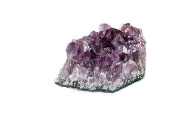 Amethyst Crystal Druse  macro mineral on white background close up