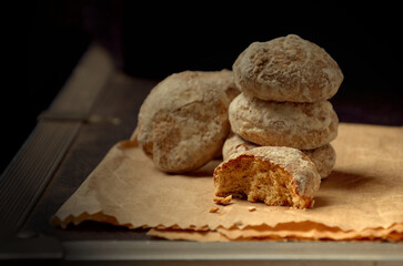 frosted honey bread bitten on the work bag