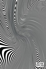 Abstract Black and White Geometric Pattern with Waves. Spiral Striped Structural Texture. Vector. 3D Illustration