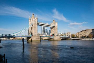 Panoramic daytime view of Tower Bridge