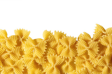 Uncooked farfalle pasta background,top view and close up. Empty space for text.