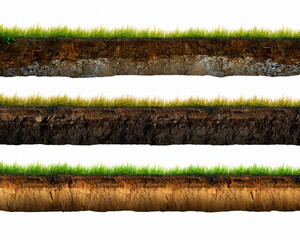 Three soil cut  and grass isolated. 3d illustration - 482904395