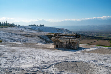 Scenic view of Hierapolis, was an ancient Greek city on hot springs in classical Phrygia,its ruins...