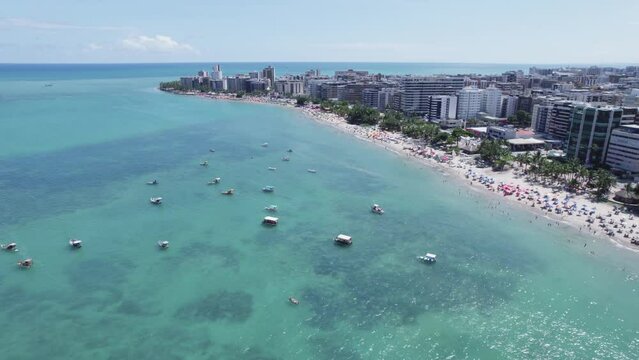 Aerial view of beaches in Maceio, Alagoas, Northeast region of Brazil. 4K.