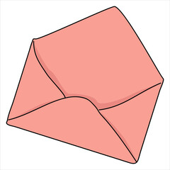 Opened pink envelope in hand drawn style on a white background. Valentine's card. EPS 10.