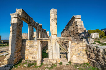 Scenic view of Hierapolis, was an ancient Greek city on hot springs in classical Phrygia,its ruins are adjacent to modern Pamukkale in Turkey and currently comprise an archaeological museum.