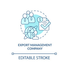 Export management company turquoise concept icon. Outsourcing firm. Types of business abstract idea thin line illustration. Isolated outline drawing. Editable stroke. Arial, Myriad Pro-Bold fonts used