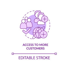 Access to more customers purple concept icon. Export business advantages abstract idea thin line illustration. Isolated outline drawing. Editable stroke. Arial, Myriad Pro-Bold fonts used