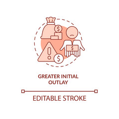 Greater initial outlay red concept icon. Higher expenses. Export business struggles abstract idea thin line illustration. Isolated outline drawing. Editable stroke. Arial, Myriad Pro-Bold fonts used