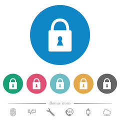 Locked padlock with keyhole solid flat round icons