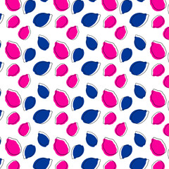 Bright seamless pattern with pink and blue citrus on the white background. Vector illustration.