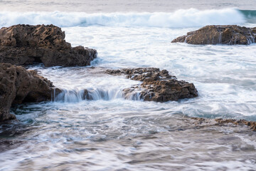 Wave movement at Cabo Raso in Cascais, Portugal