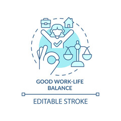 Good work-life balance turquoise concept icon. Employee burnout prevention abstract idea thin line illustration. Isolated outline drawing. Editable stroke. Arial, Myriad Pro-Bold fonts used