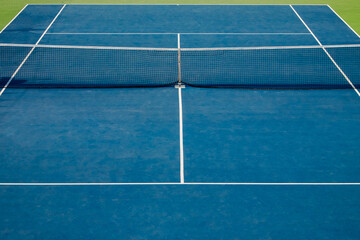 Tennis court front view. Blue and green colors