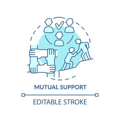 Mutual support turquoise concept icon. Happy employee abstract idea thin line illustration. Equal participation in project. Isolated outline drawing. Editable stroke. Arial, Myriad Pro-Bold fonts used