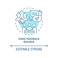 Make feedback rounds turquoise concept icon. Worker engagement abstract idea thin line illustration. Teammates motivation. Isolated outline drawing. Editable stroke. Arial, Myriad Pro-Bold fonts used