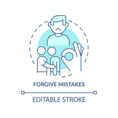 Forgive mistakes turquoise concept icon. Overcoming anxious thoughts abstract idea thin line illustration. Embrace failure. Isolated outline drawing. Editable stroke. Arial, Myriad Pro-Bold fonts used