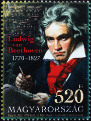 Beethoven portrait on hungarian postage stamp - obrazy, fototapety, plakaty