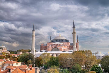 Fototapeta na wymiar Aerial view of Hagia Sophia, a famous sight of Istanbul.