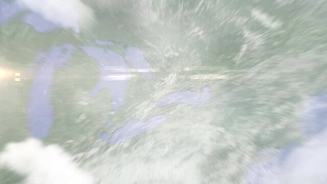 Zoom in from space and focus on Canada, city Markham. 3D Animation. Background for travel intro. Elements of this image furnished by NASA