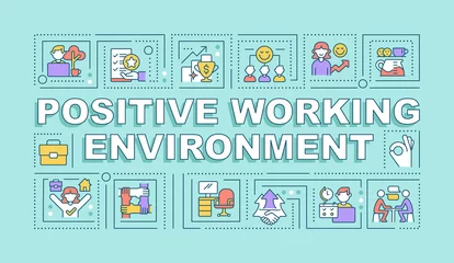 Keuken foto achterwand Positive working environment word concepts mint banner. Boosting performance. Infographics with icons on color background. Isolated typography. Vector illustration with text. Arial-Black font used © bsd studio