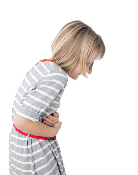 girl with stomach pain isolated on white